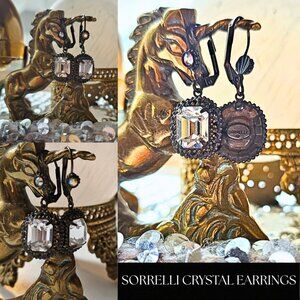 Vinatge Inspired SORRELLI Crystal Emerald Cut Dangle Earrings Lever Back